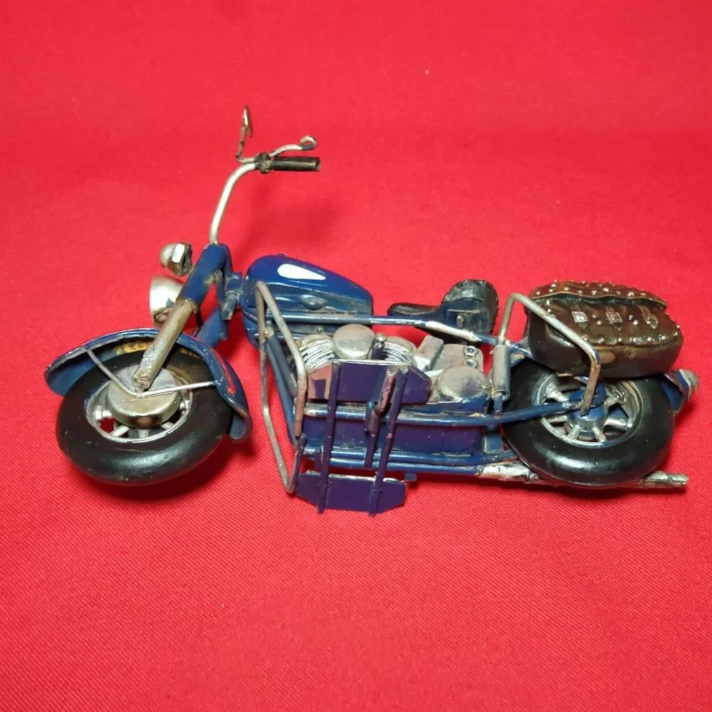 Vintage Motorcycle Custom Blue Metal Model